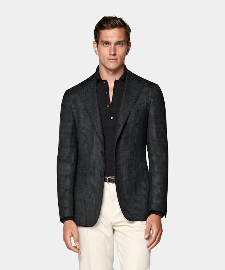 Dark Grey Checked Tailored Fit Havana Blazer