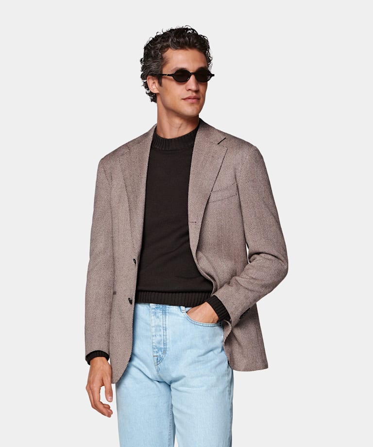 Pink Herringbone Relaxed Fit Roma Blazer