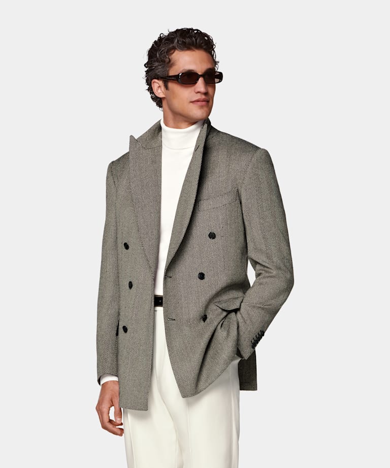 Brown Herringbone Tailored Fit Milano Blazer