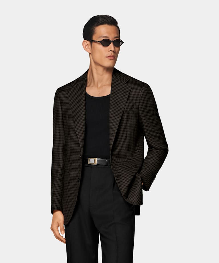 Green Houndstooth Relaxed Fit Roma Blazer
