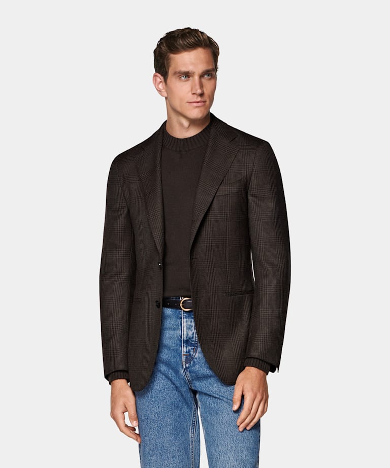Brown Checked Tailored Fit Havana Blazer
