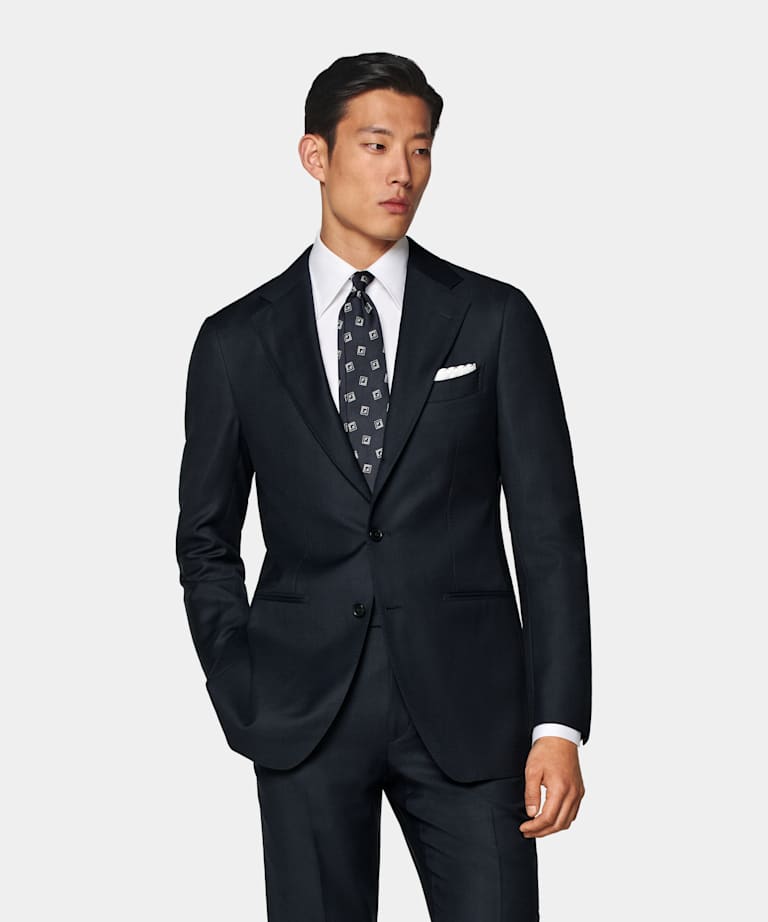 Navy Bird's Eye Tailored Fit Havana Suit Jacket