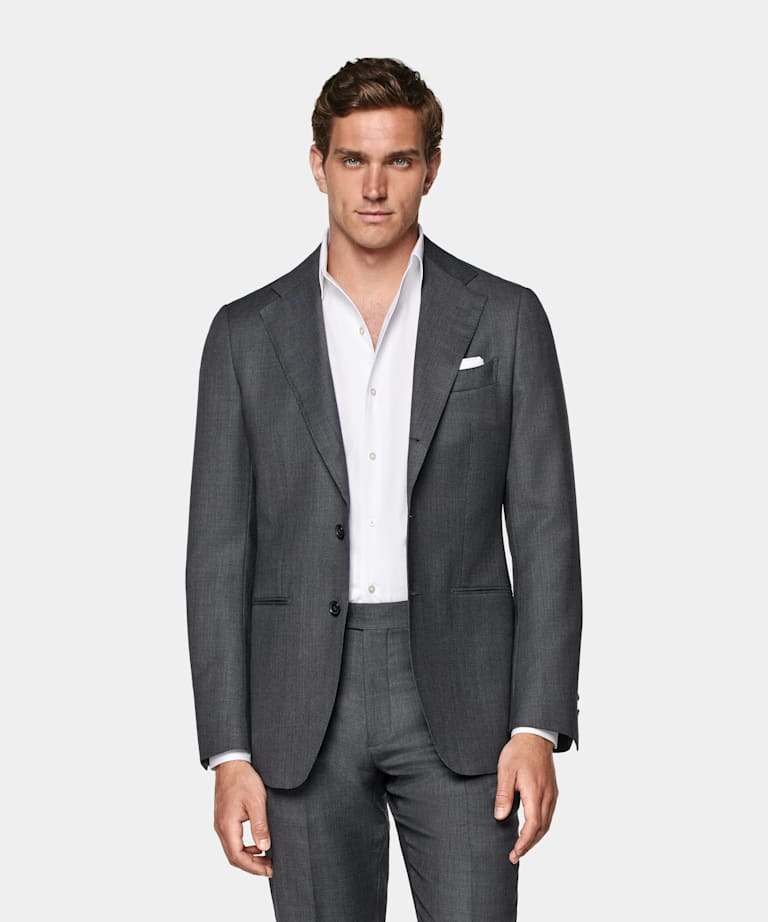 Dark Grey Bird's Eye Tailored Fit Havana Suit Jacket