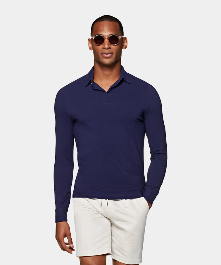 Blue Long Sleeve Polo Shirt 