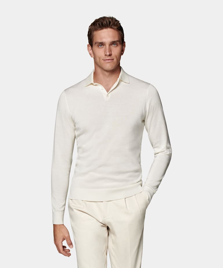 Poloshirt off-white Langarm 