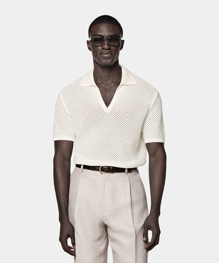 Off-White Crochet Buttonless Polo