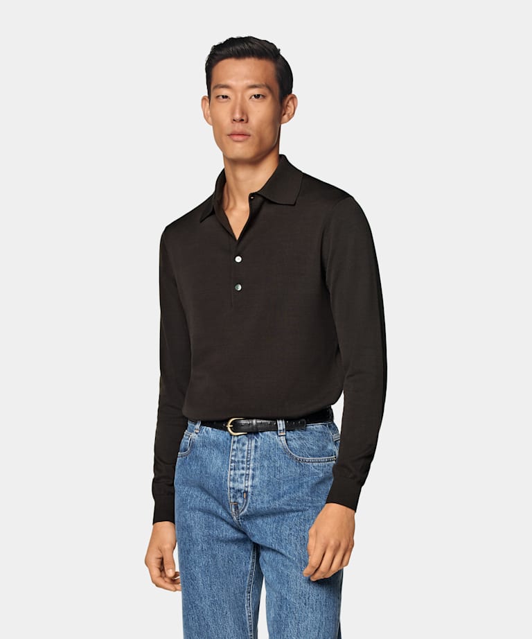 Dark Brown Long Sleeve Polo