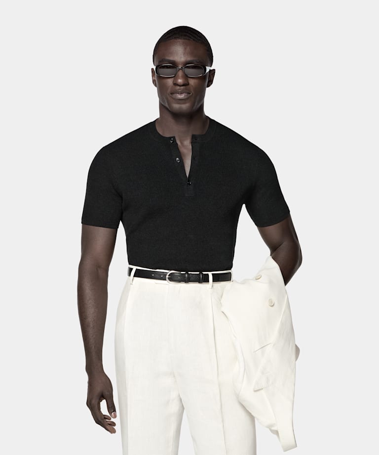 Black Short Sleeve Henley