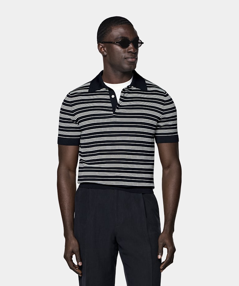 Navy Striped Polo