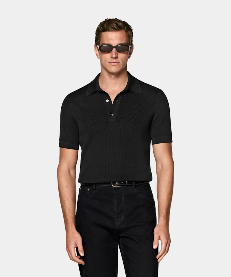 Black Ribbed Polo