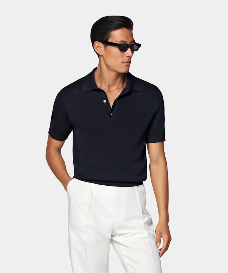 Polo de canal&eacute; azul marino