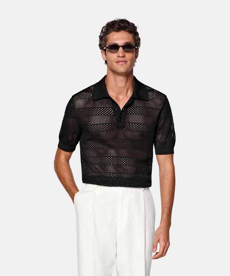 Black Crochet Polo
