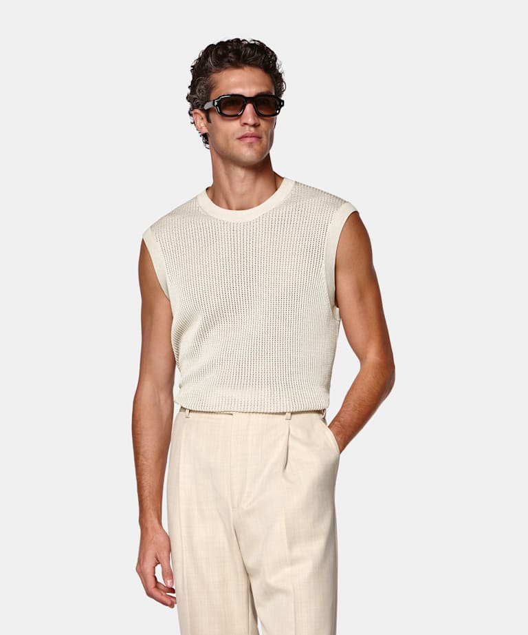 Sand Crochet Sleeveless Crewneck