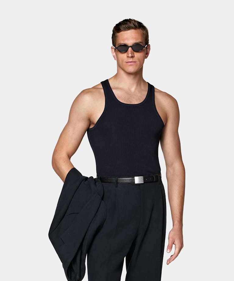 Navy Ribbed Tank Top