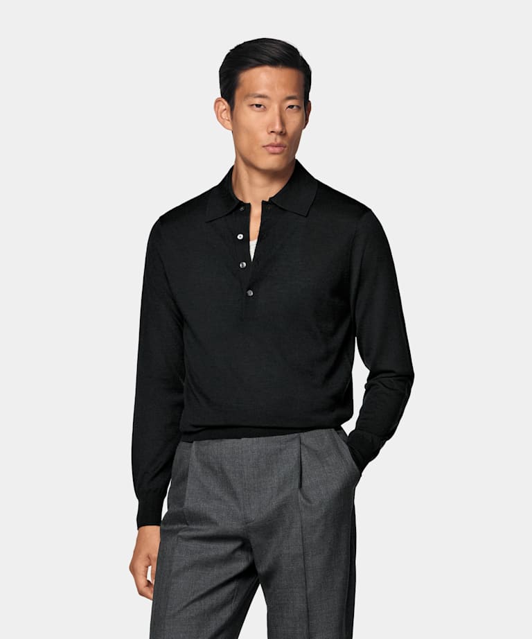 Black Long Sleeve Polo