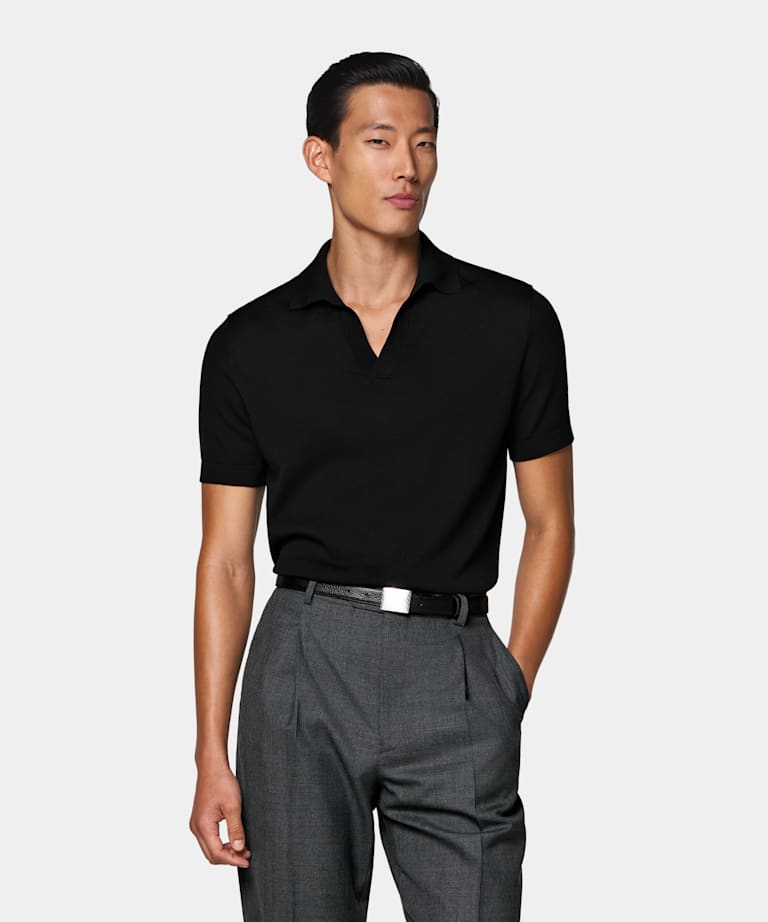 Black Buttonless Polo