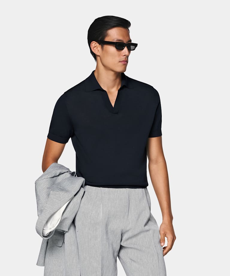 Navy Buttonless Polo