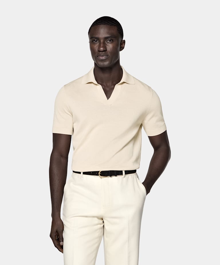 Sand Buttonless Polo