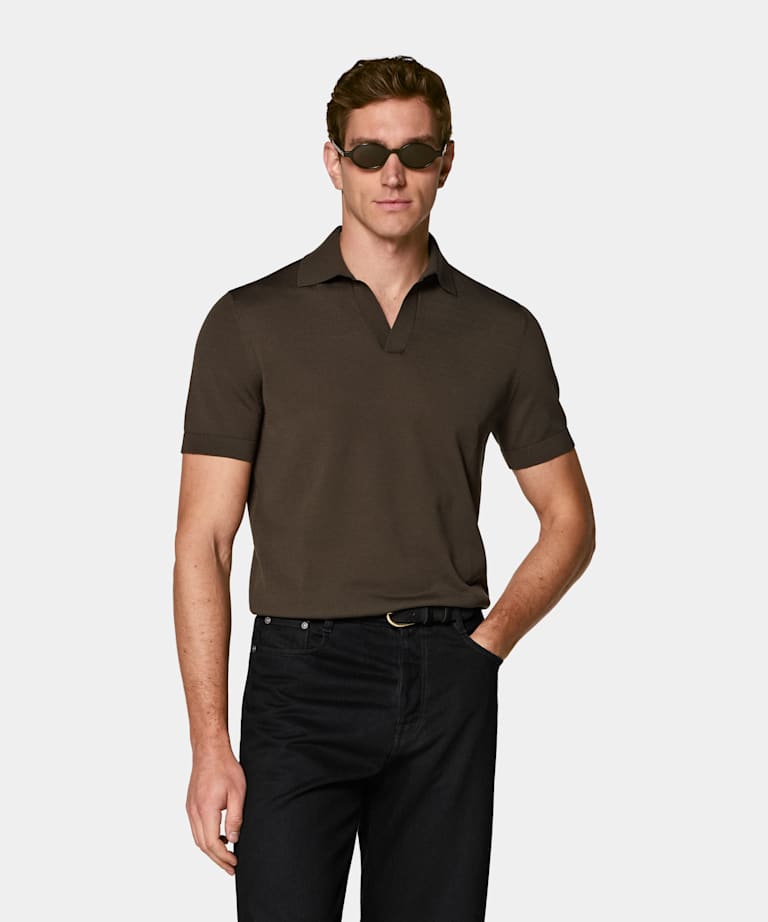 Dark Brown Buttonless Polo