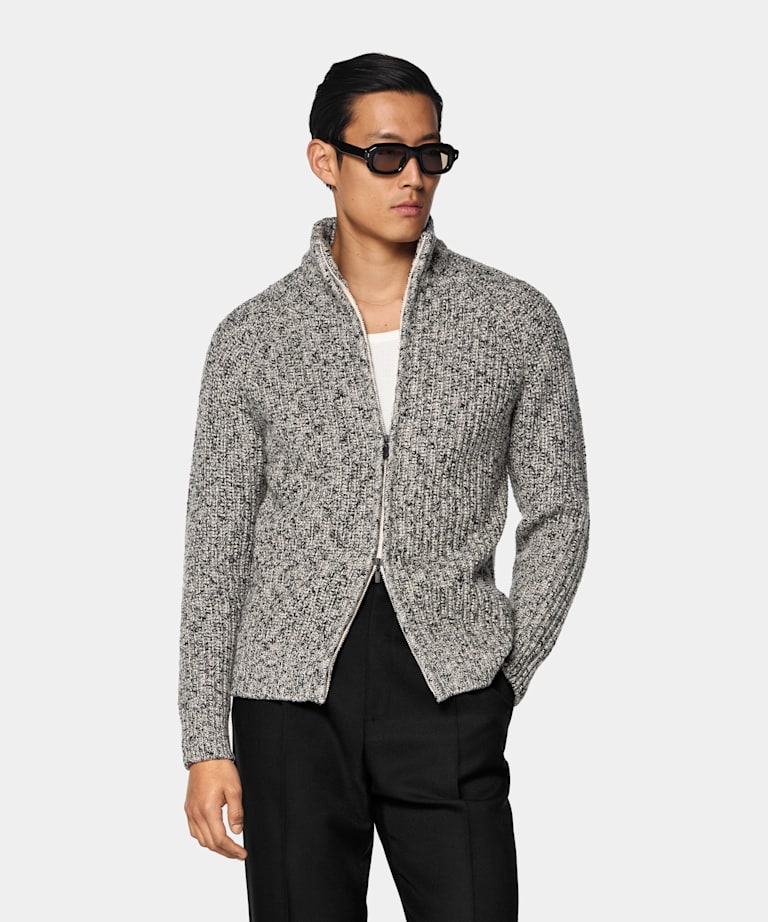 Light Brown Ribbed Moulin&eacute; Zip Cardigan