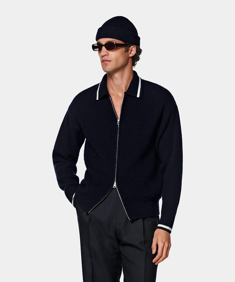 Navy Zip Cardigan