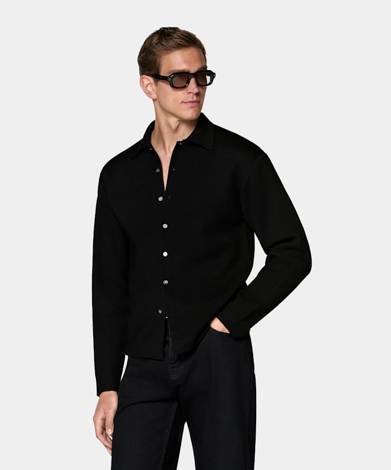 Black Long Sleeve Polo Cardigan