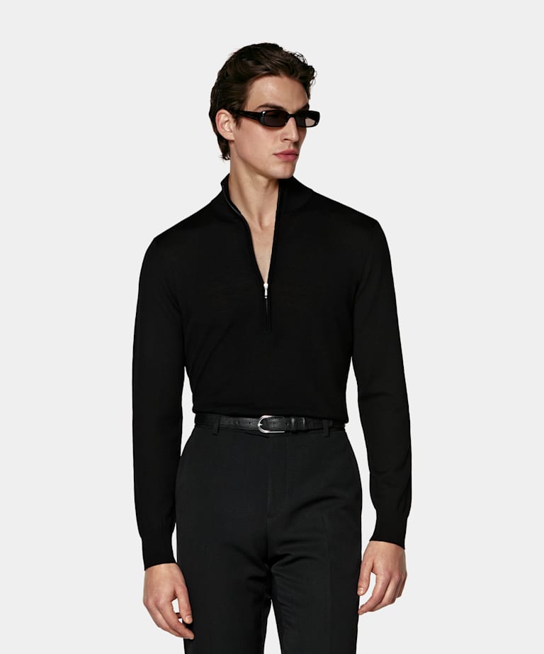 Black Merino Half Zip