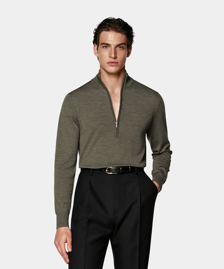 Mid Green Merino Half Zip