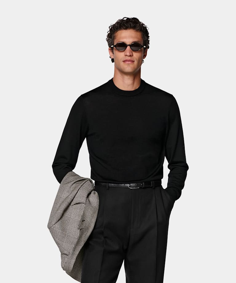 Jersey cuello redondo negro merino