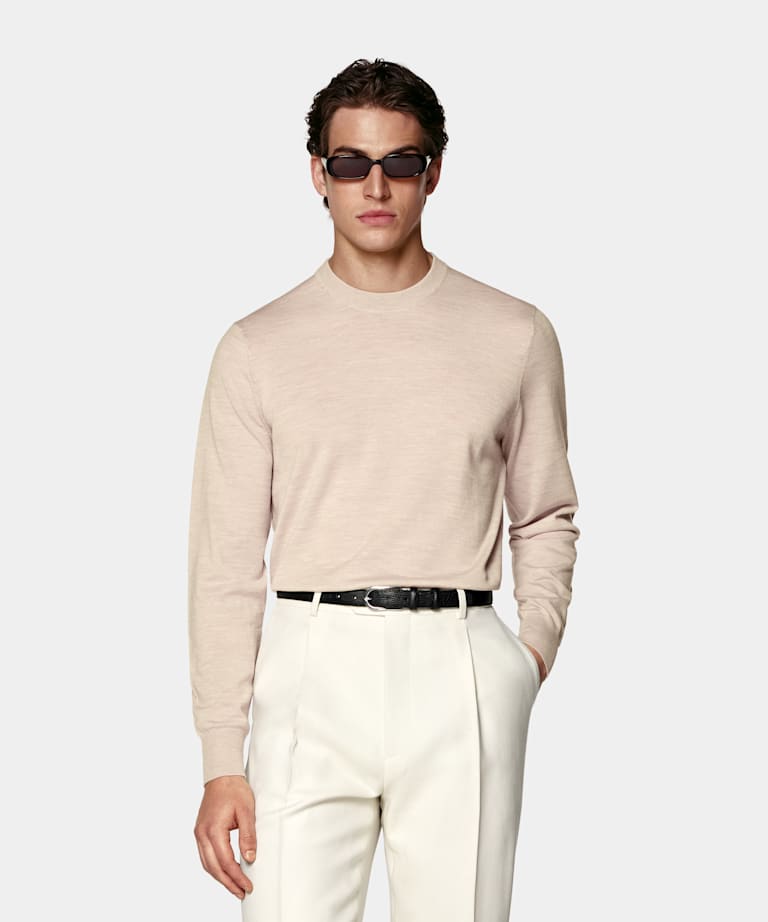 Jersey cuello redondo marr&oacute;n claro merino