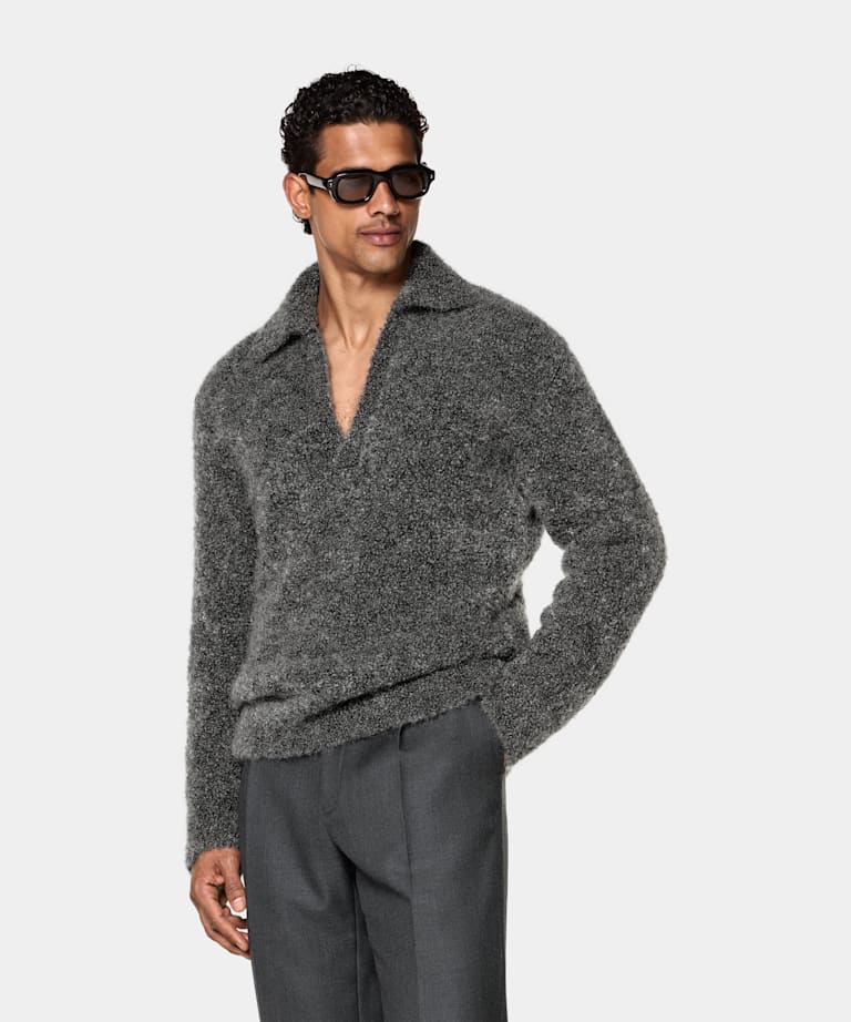 Dark Grey Long Sleeve Buttonless Polo