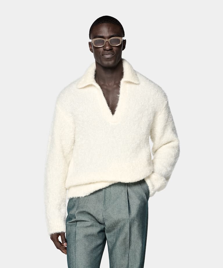 Off-White Long Sleeve Buttonless Polo