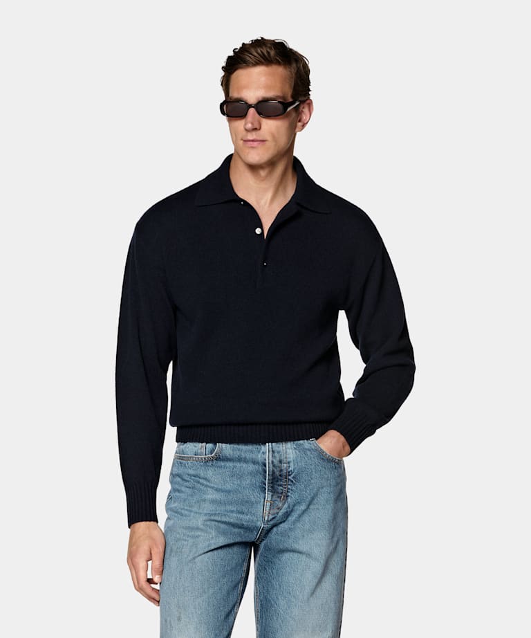 Polo Langarm navy