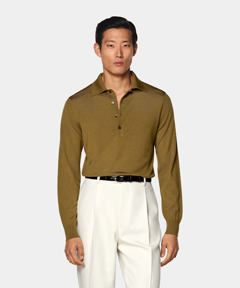Mid Yellow Merino Long Sleeve Polo
