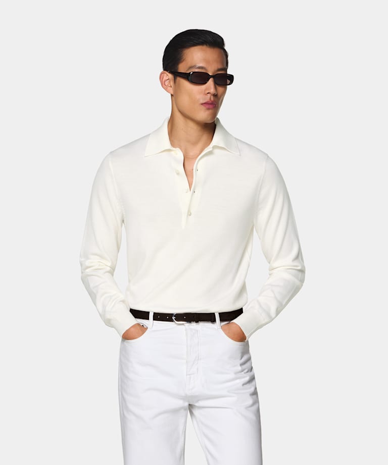 Off-White Merino Long Sleeve Polo