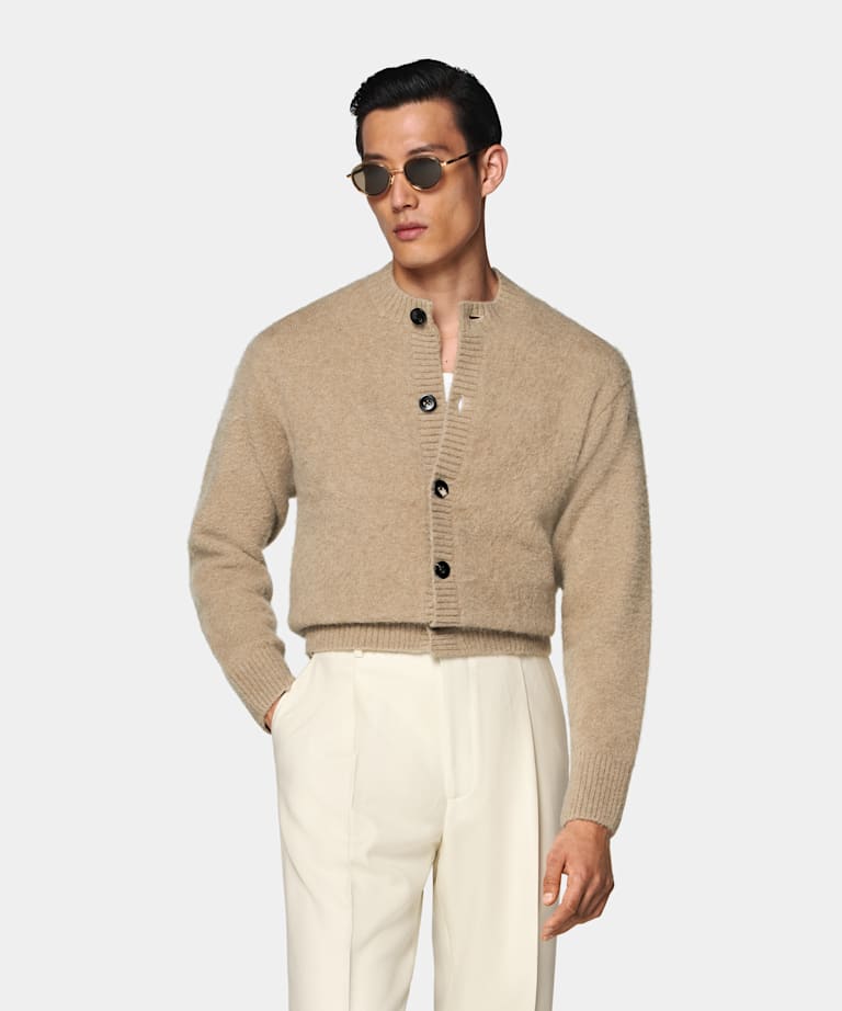 Mid Brown Crewneck Cardigan