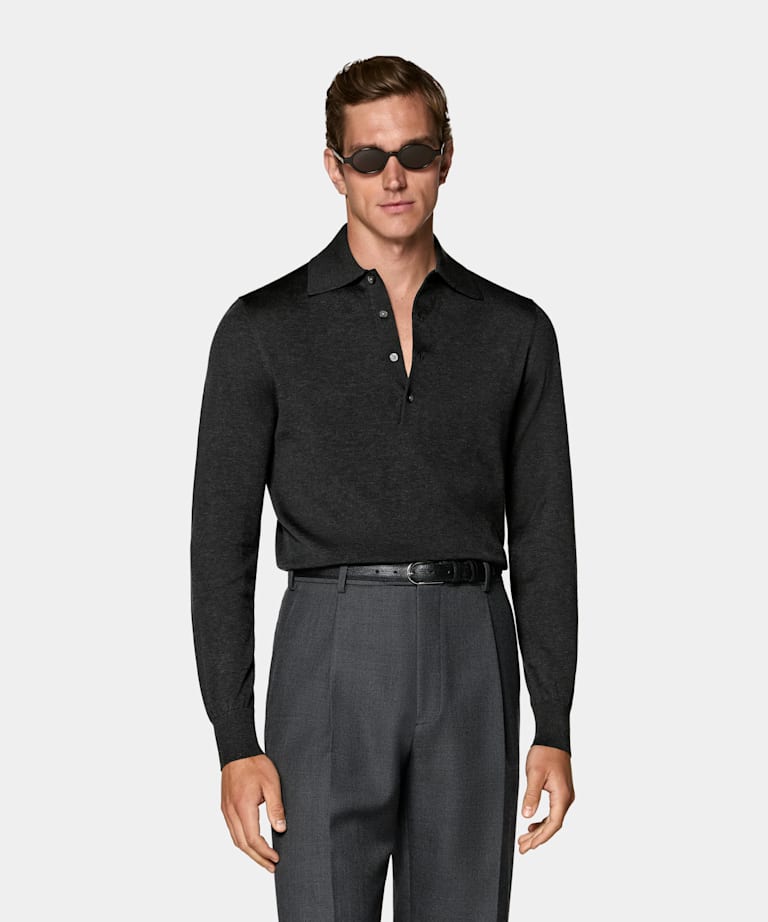 Dark Grey Long Sleeve Polo