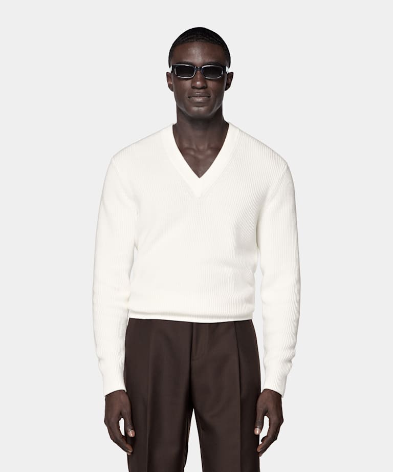 Off-White Ribbed V-Neck