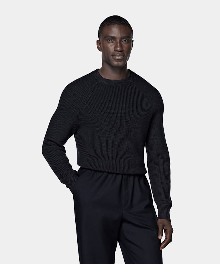 Navy Ribbed Crewneck