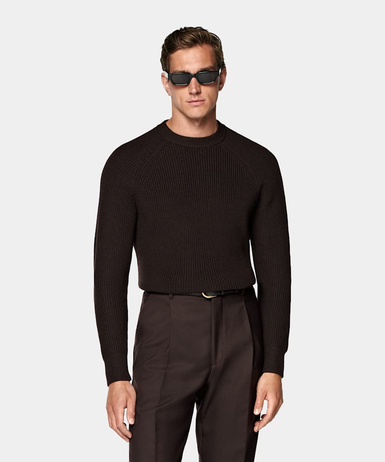 Dark Brown Ribbed Crewneck