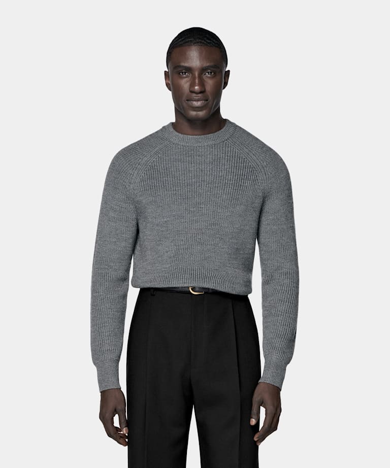 Mid Grey Ribbed Crewneck