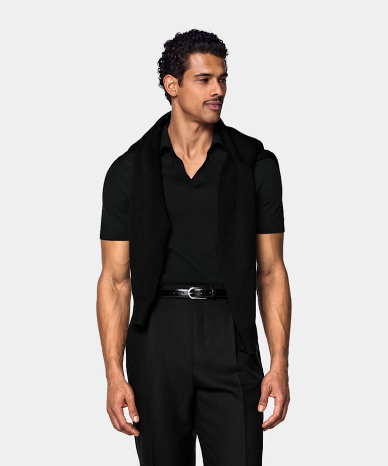 Black Buttonless Polo