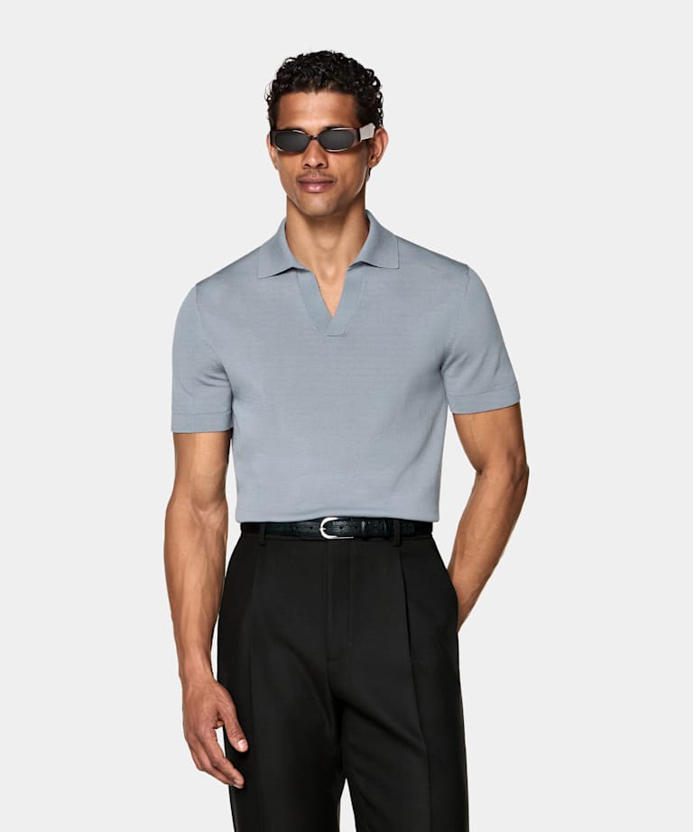 Light Blue Buttonless Polo