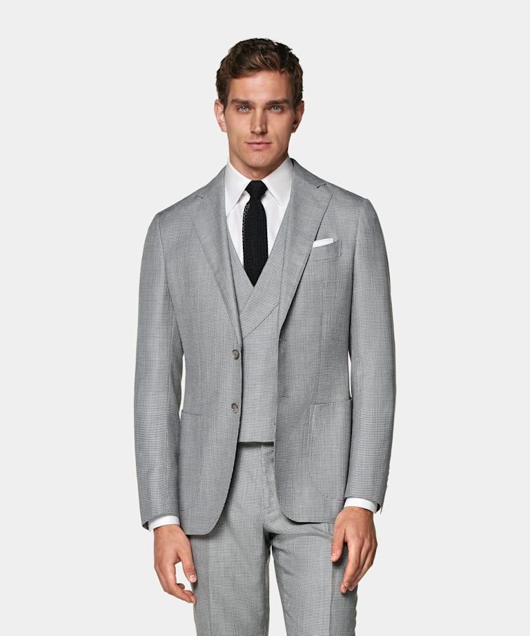 Light Grey Houndstooth Three-Piece Havana Suit
