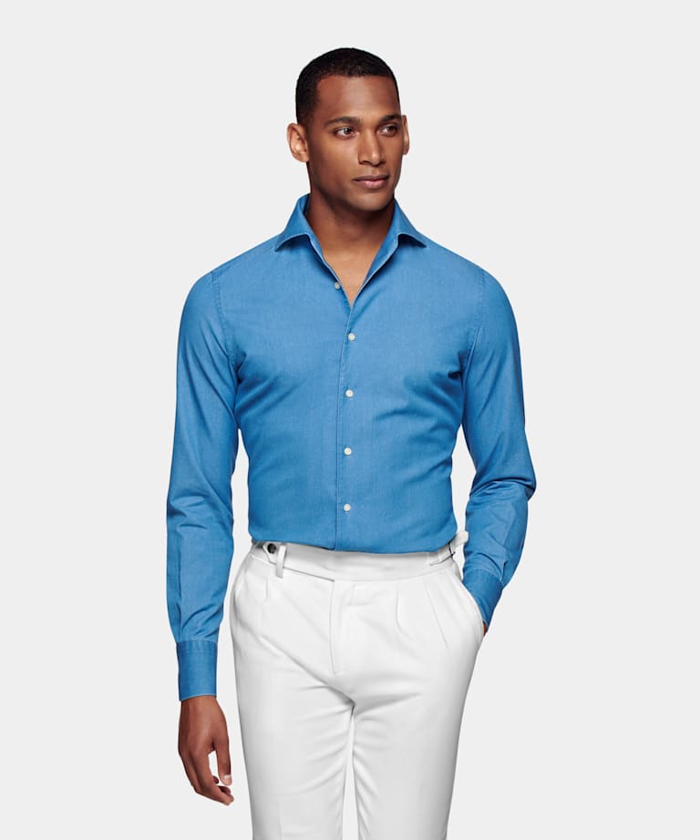 Blue Twill Extra Slim Fit Shirt