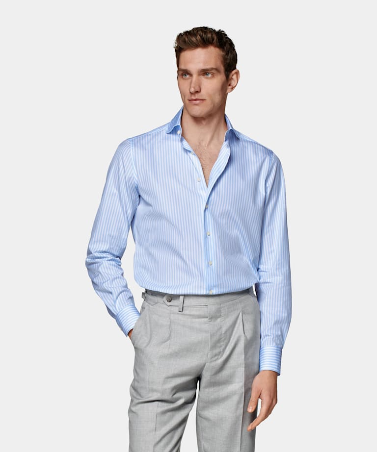 Light Blue Striped Twill Slim Fit Shirt