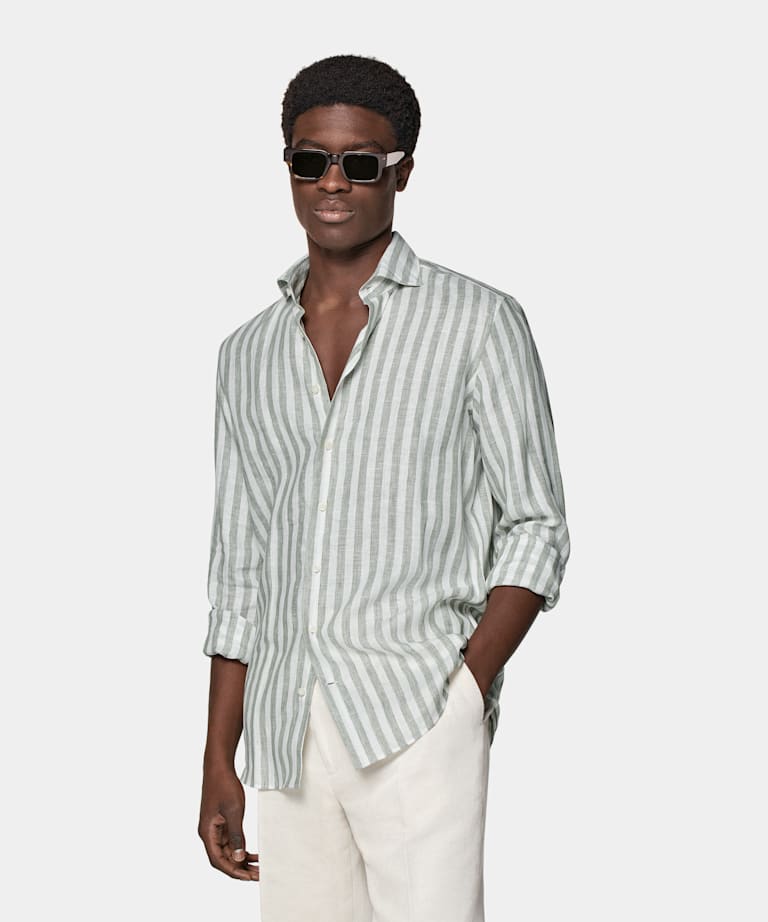 Green Striped Extra Slim Fit Shirt