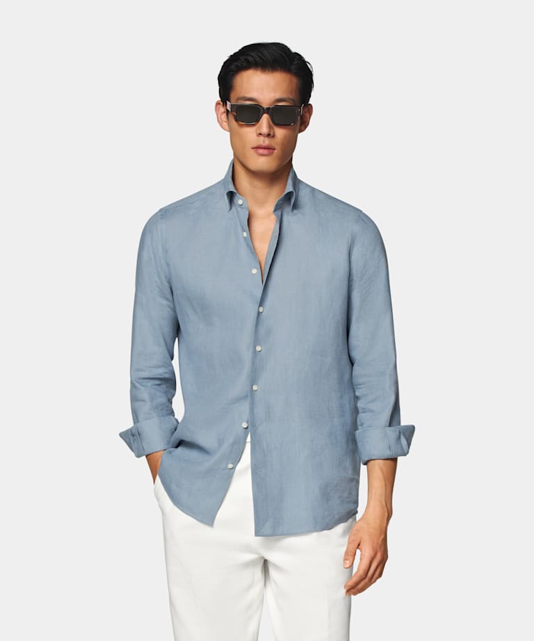 Camisa azul intermedio corte Tailored
