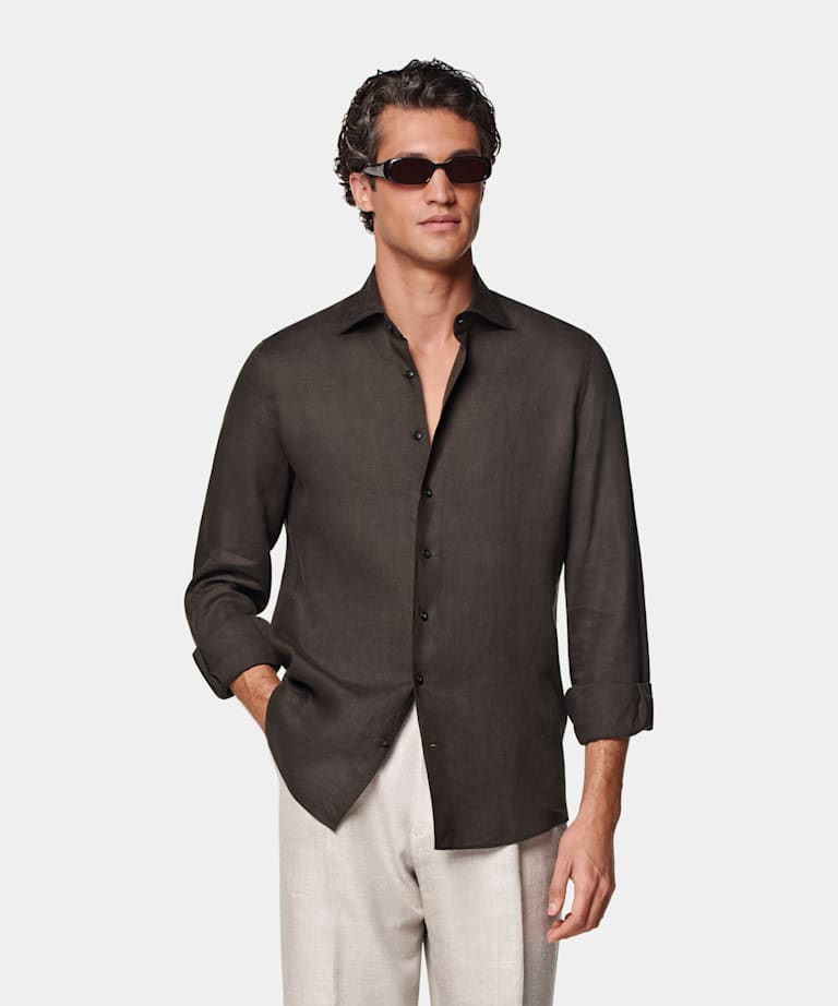 Koszula tailored fit ciemnobrązowa