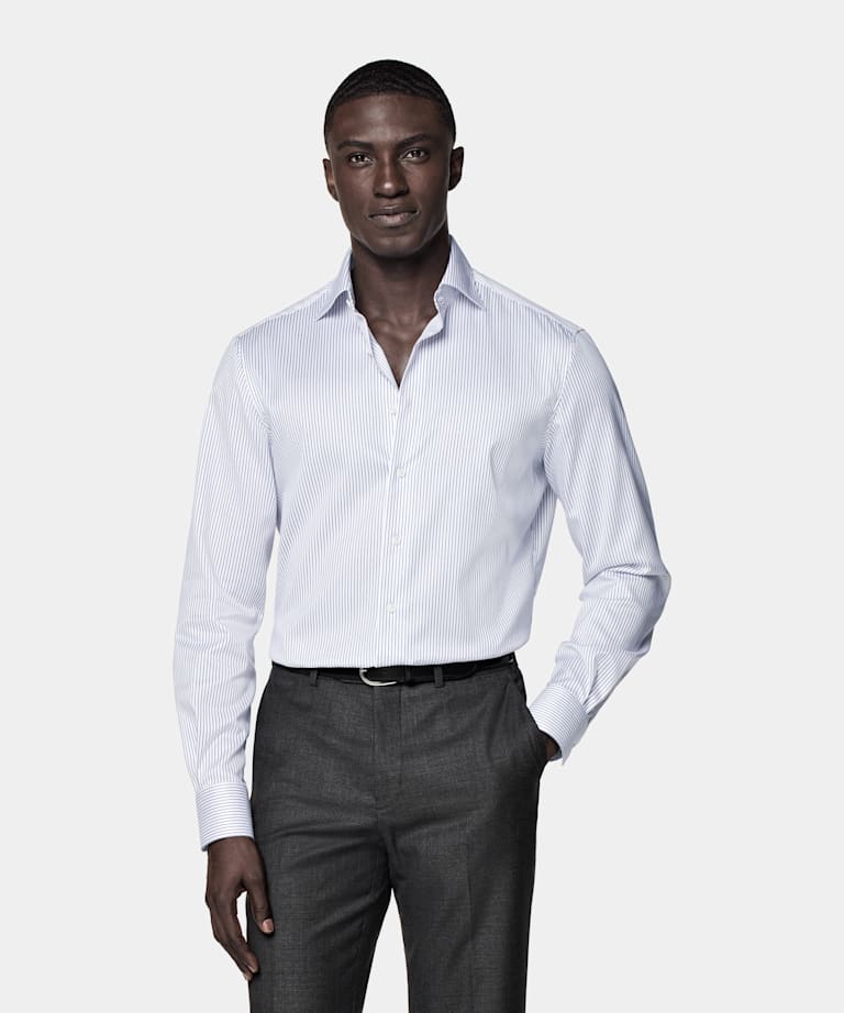 Navy Striped Twill Tailored Fit Shirt